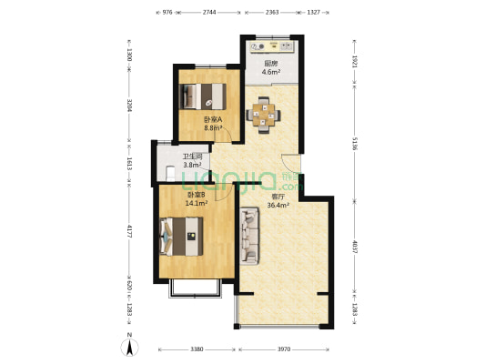 园城汇龙湾家园 2室1厅1卫 85平方