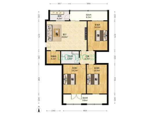 裕华西路82号 3室1厅1卫 137平方