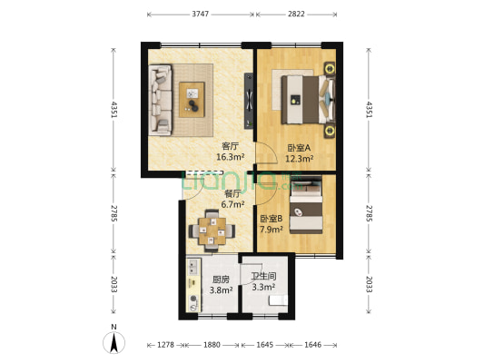 同心路 2室2厅1卫 66平方
