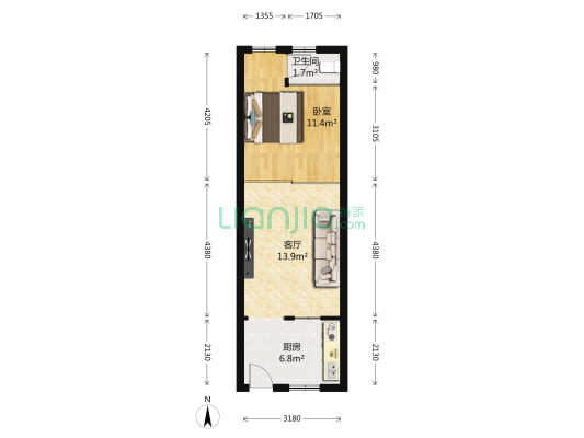 力车厂家属院 1室1厅1卫 40平方