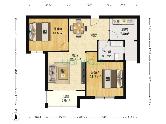虹浦新城南区 2室1厅1卫 75平方