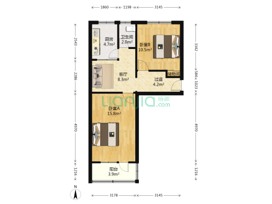 首都医科大学家属院 2室1厅1卫 63平方