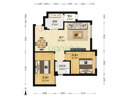 皇后国际 2室1厅1卫 72平方