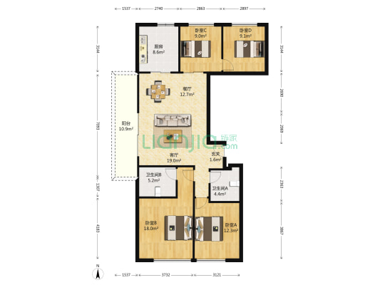 荣安观江园二期 4室2厅2卫 139平方