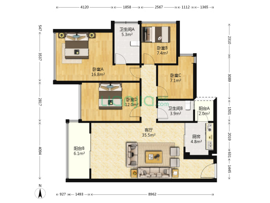 雅福居 4室1厅2卫 117平方