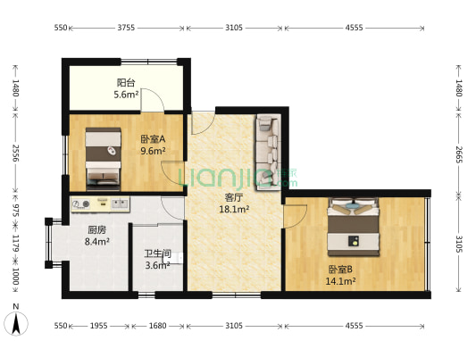 武锅社区 2室1厅1卫 83平方