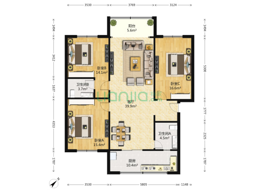 长柏路251号 3室1厅2卫 129平方