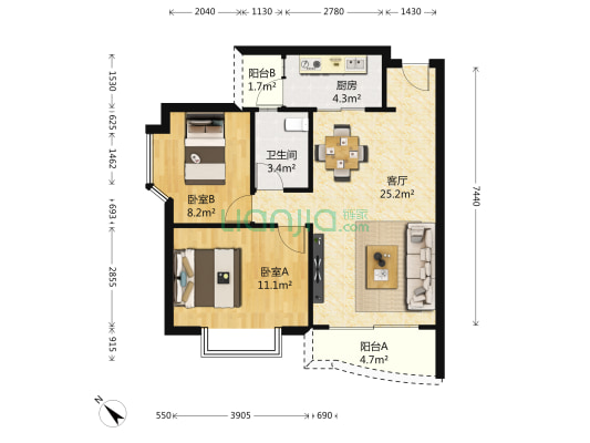 富通蟠龙居 2室1厅1卫 70平方
