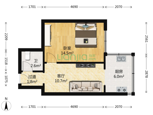 经纬二道街 1室1厅1卫 41平方