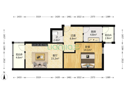 北曹家巷 1室1厅1卫 55平方