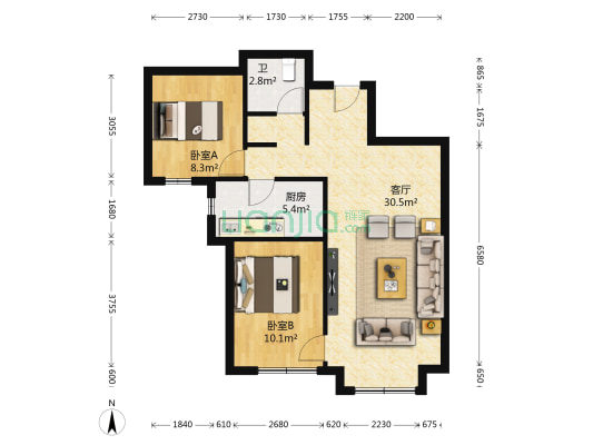 万科城C区 2室1厅1卫 84平方