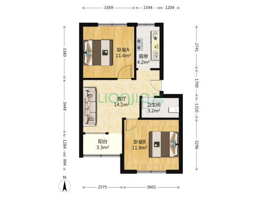 黄委会水文局家属院 2室1厅1卫 62平方