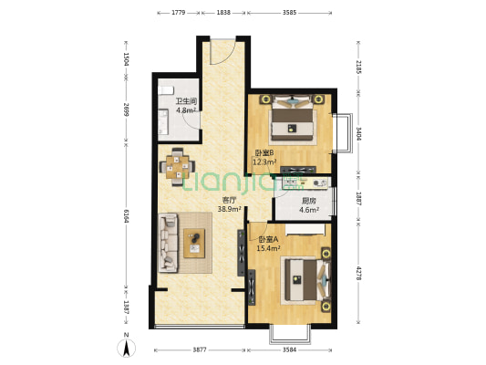 正辰小区 2室1厅1卫 104平方
