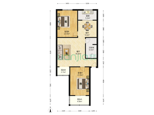爱西华庭 2室2厅1卫 106平方