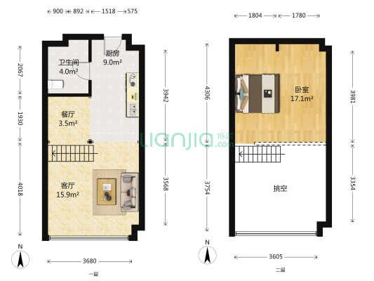 赛银国际广场 1室2厅1卫 51平方