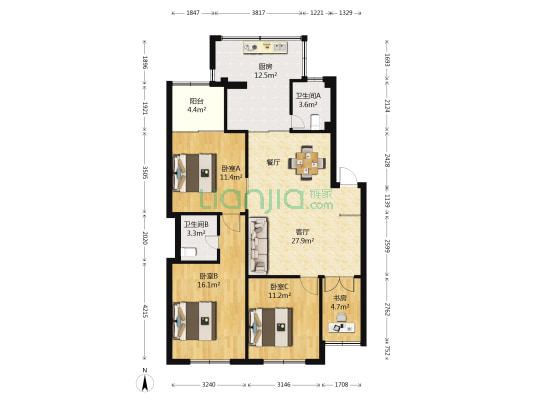 琴亭花园 4室1厅2卫 104平方