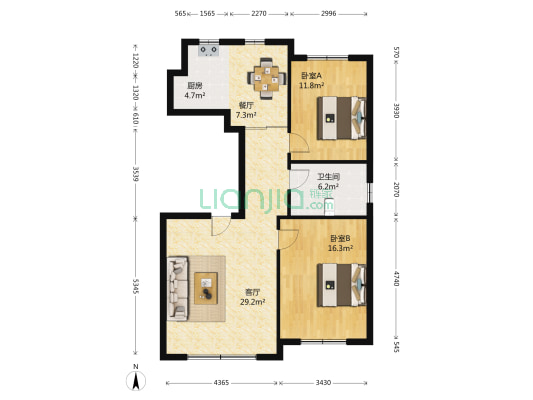 上台花园C区 2室2厅1卫 105平方
