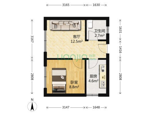 新义路1号 1室1厅1卫 38平方