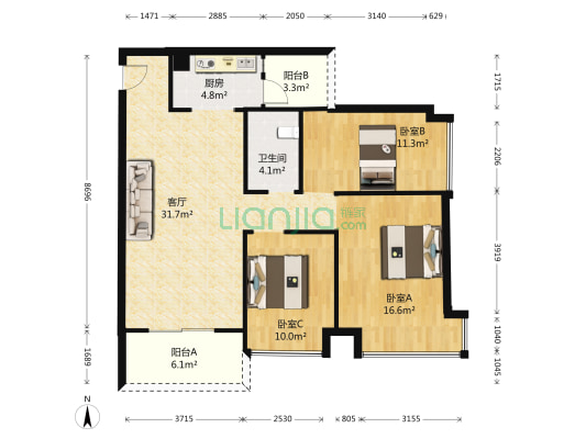 敏捷锦绣天伦 3室1厅1卫 98平方