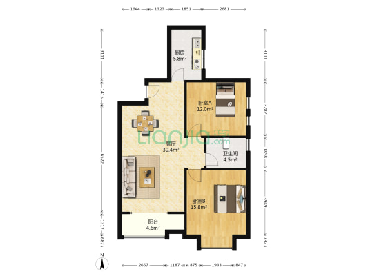 卡布奇诺观澜 2室1厅1卫 96平方