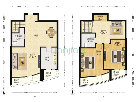富卓花园 2室2厅2卫 147平方