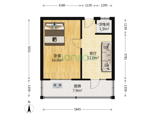 芥园中里 1室1厅1卫 44平方