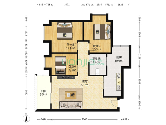 正源缙云山水 3室1厅1卫 86平方