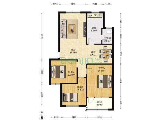 桔园小区卫技新村 3室2厅1卫 98平方