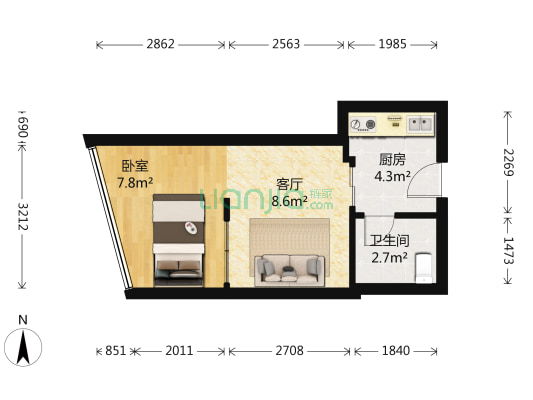 中环花园 1室1厅1卫 38平方