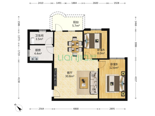 华文学院 2室1厅1卫 80平方