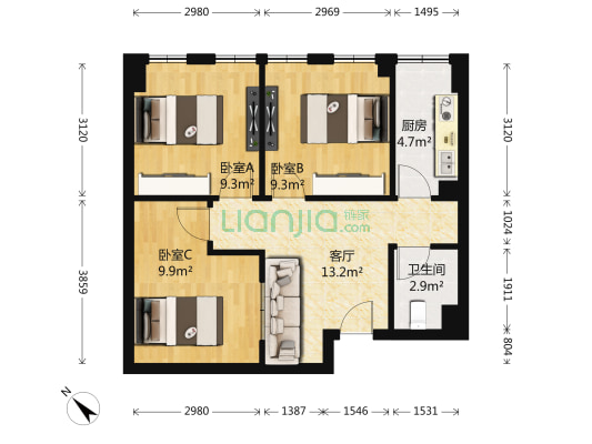 新贵公馆 3室1厅1卫 54平方