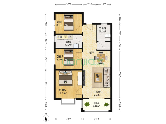 蓝泰新城 3室1厅1卫 99平方
