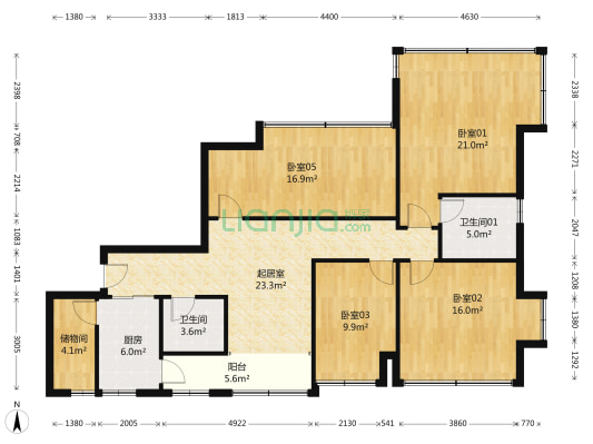 华景新城逸意居 4室1厅2卫 15平方