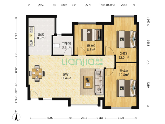 鑫苑鑫都汇南区 3室1厅1卫 84平方