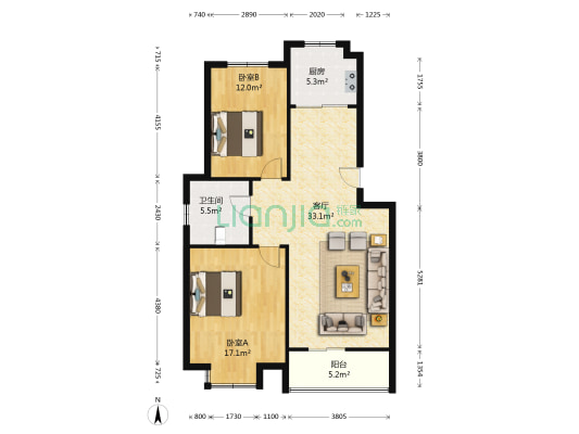 阅城国际花园 2室1厅1卫 94平方