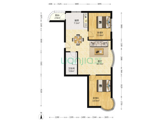 鑫海阳光 2室1厅1卫 102平方