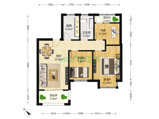 华润凯旋门 3室1厅1卫 87平方