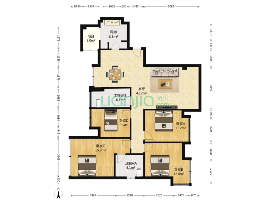合能四季城一期 4室1厅2卫 131平方