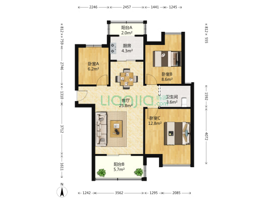 中国铁建国际花园 3室1厅1卫 98平方