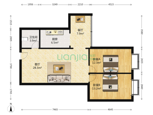景苑公寓 2室2厅1卫 97平方