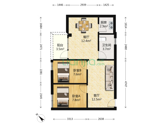 怡海楼 2室2厅1卫 119平方