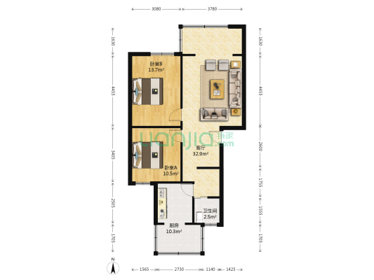 市委机关宿舍二期 2室1厅1卫 86平方