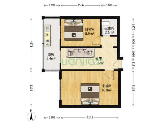 景致里 2室1厅1卫 35平方