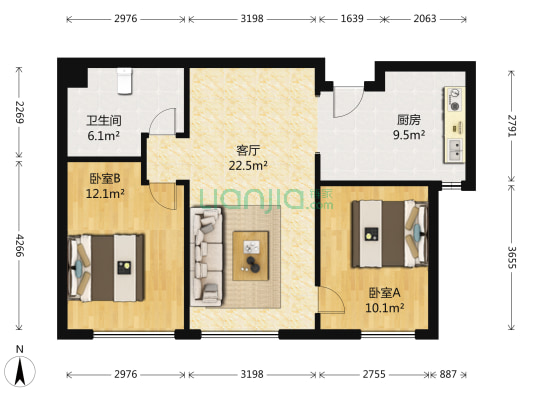 中航国际广场二期 2室1厅1卫 90平方