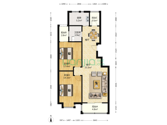锦绣江南(相城区) 2室1厅1卫 105平方