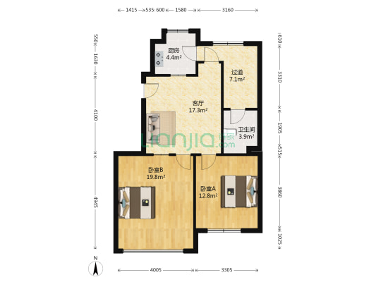 五彩阳光城一期(假日阳光) 2室1厅1卫 87平方