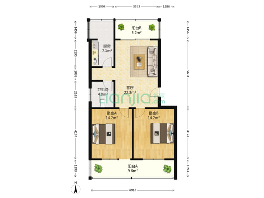 文华小区 2室1厅1卫 97平方