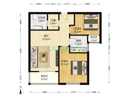 北国之春悠然苑 2室1厅1卫 82平方