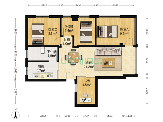 六榕路 4室1厅1卫 76平方
