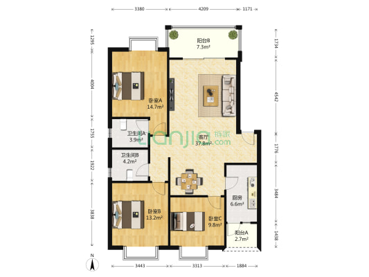 双兴清泰雅居 3室1厅2卫 116平方